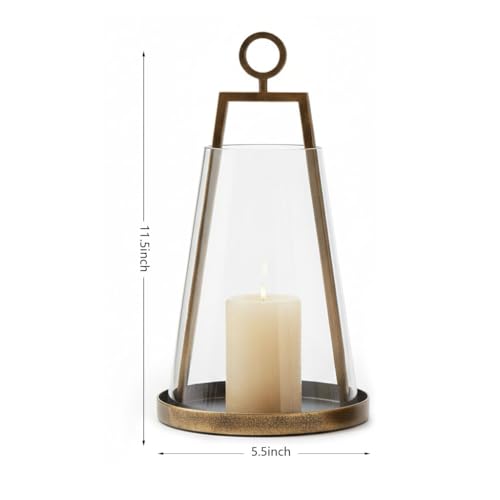 Hurricane Candle Holders Metal & Glass Lanterns Set of 2- Windproof Lanterns for Indoor Outdoor Home Decor, Patio, Wedding (Hurricane Candle Holders A)