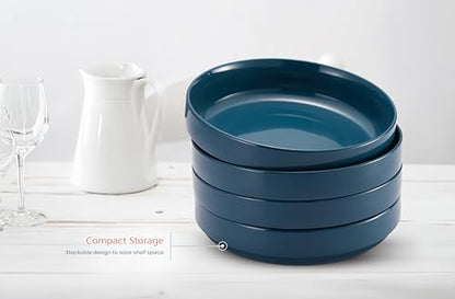 KooK Pasta Bowl, Bowl Plate, Low Bowl, Plate Bowls, Ceramic Large Shallow Bowls, Microwave and Dishwasher Safe, Great for Soups and Salads, Glossy Porcelain, 47 oz, Set of 4, Teal - color: Teal