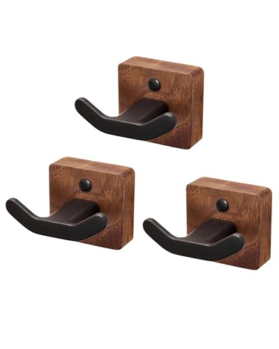 3 Pack Matte Black Wall Coat Hook Rack, Modern Coat Hooks Black Walnut Wood Black Metal Decorative Backpack Hanger Wall Mounted for Hanging Coats, Hats, Bags - color: Black Walnut