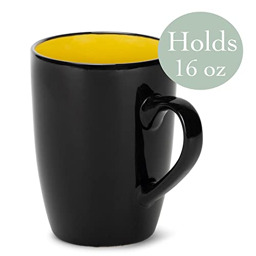 Elanze Designs Color Pop Yellow Black Exterior 16 ounce Glossy Ceramic Mugs Matching Set of 4 - color: Yellow
