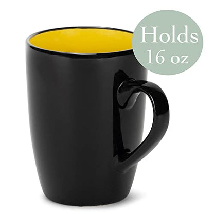 Elanze Designs Color Pop Yellow Black Exterior 16 ounce Glossy Ceramic Mugs Matching Set of 4 - color: Yellow