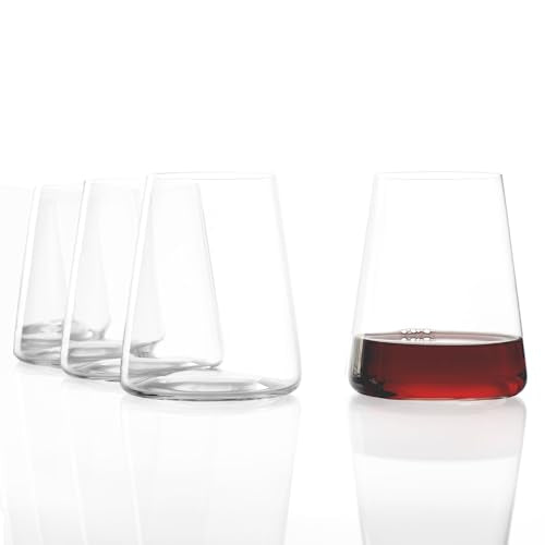 Stölzle Lausitz Stemless Red Wine Glass Power Set of 4, 17.5 oz – Modern Stemless Wine Glasses for Maximum Aroma – Flat Red Wine Glasses in Crystal Glass–Dishwasher & Break-Resistant, Made in Germany - size: 4 Pieces (1 Pack)