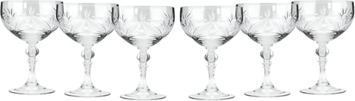 Neman Crystal Handmade Champagne Coupe Glasses, Set of 6 – 8 oz Vintage Hand-Cut Crystal Cocktail Saucers – Russian Mill Pattern Stemware for Martini, Manhattan, and Sparkling Wine (CR6701/240) - size: Champagne Сoupe 8oz (240ml)
