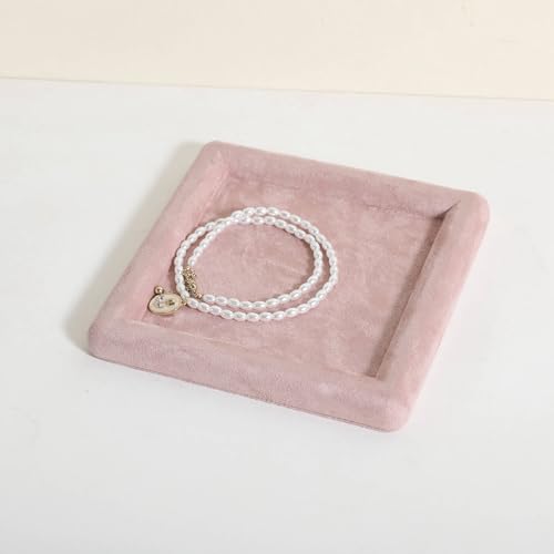Square velvet Jewerly display tray, Jewelry storage organizer plate, Empty Jewelry showcase tray for Necklace Bracelet Ring Earring display stand holder (Pink-Medium, 5.9 x 5.9 in) - color: Pink, size: Medium