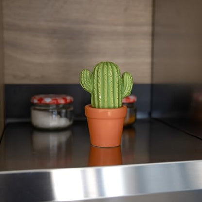 Fisura - Original salt and pepper shaker "cactus". Salt and pepper set for the table in the shape of a cactus. Set of ceramic salt and pepper shakers. 2.75 x 4.52 inches - color: Cactus