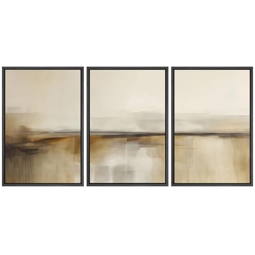 SIGNFORD Framed Canvas Print Wall Art Set Desert Haze Abstract Neutral Beige and Brown Illustrations Modern Art Relax/Calm for Living Room, Bedroom, Office - 16"x24"x3 Black - color: A06-2505-yuk01, size: 16"x24"x3 Panels Black