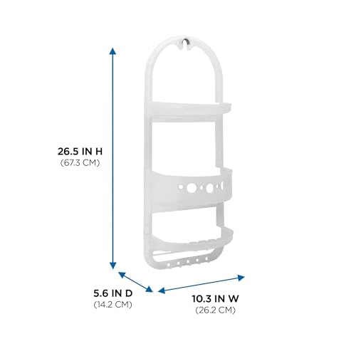 Shower Caddy Hanging, Large Heavy Duty Plastic Shower Organizer with 2 Shelves and 1 Deep Basket, White