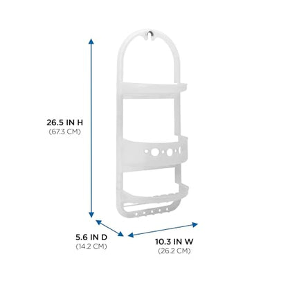 Shower Caddy Hanging, Large Heavy Duty Plastic Shower Organizer with 2 Shelves and 1 Deep Basket, White