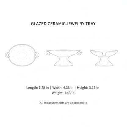Glazed Ceramic Jewelry Tray for Vanity, Dresser, or Entryway Organization - Silver