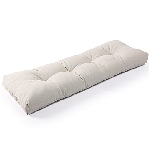 SUNROX LokGrip Non Slip Tufted Memory Foam Bench Cushion, FadeShield Water Resistant Durable Thicken Outdoor/Indoor Bench Seat Pads 51x16x4 inch, Cream - color: Cream, size: 51x16 Inch (Pack of 1)