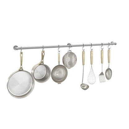 ROTHLEY Hanging Pot Rack Hanger: 39.4 Inch Stainless Steel Pot and Pan Hanger Pot Rack Wall Mounted Hanging Pots and Pans Rack Pot Hangers for Kitchen Wall Kitchen Rail with Hooks (Brushed) - color: Brushed, size: 39.4 inch