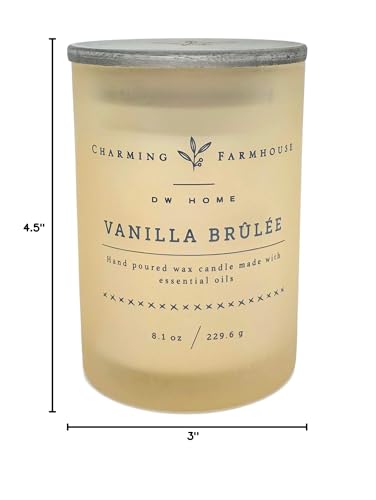 Charming Farmhouse by DW Home Vanilla Brûlée Scented Candle, 8 oz Wooden Wick Candle, Vanilla Bean, Toffee & Toasted Marshmallow Fragrance, Up to 40H Burn Time - color: Vanilla Brulee, size: 8 oz