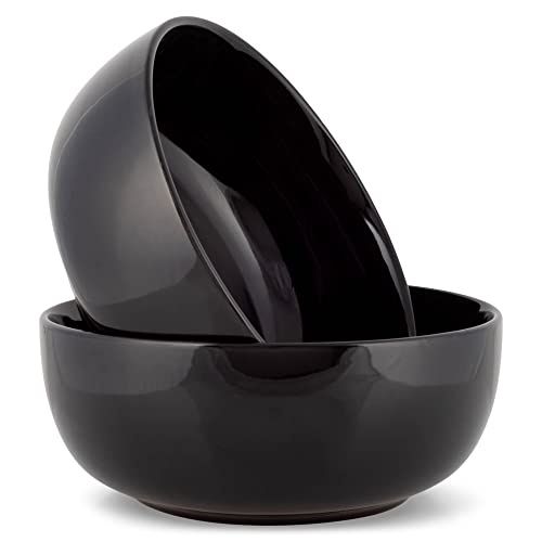 Elanze Designs Bistro Glossy Ceramic 8.5 inch Large Serving Bowls Set of 2 - Perfect for Multiple Everyday Uses: Pasta, Salad, Ramen, Soup, Popcorn, Noodles, Cereal and Mixing Bowls, Black - color: Black, style: 8.5 inch Pasta