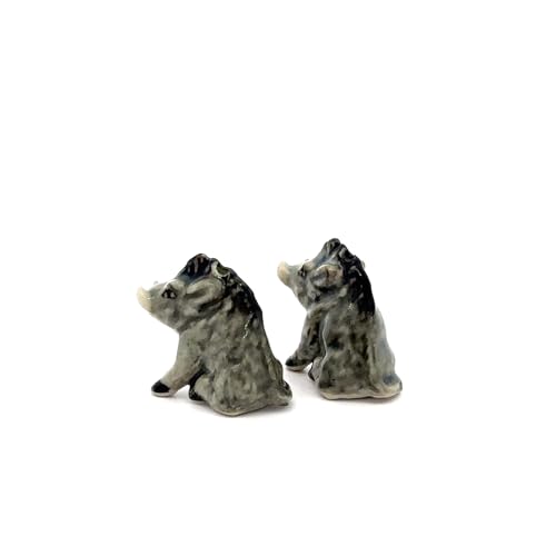 Adorable Mini Ceramic Animal Figurine – Porcelain Miniature Collectible Decor (Gray Wild Boar) - style: Gray Wild Boar