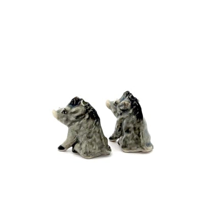 Adorable Mini Ceramic Animal Figurine – Porcelain Miniature Collectible Decor (Gray Wild Boar) - style: Gray Wild Boar
