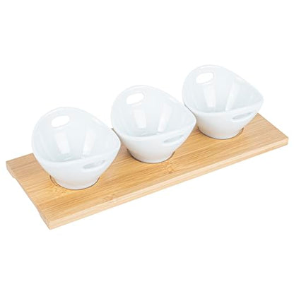 Restaurantware 6 oz Rectangle White Bamboo Porcelain Basket Bowl Set - size: Triple set, style: Basket