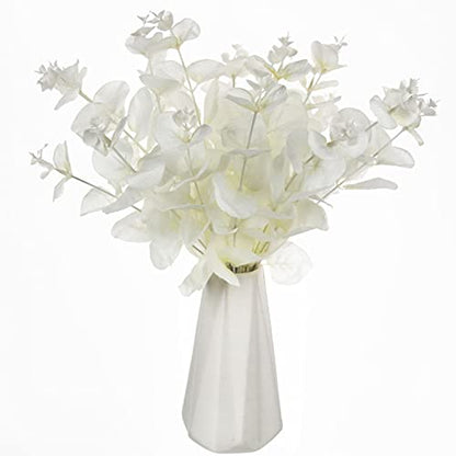 Tinsow 5 Pcs Artificial Eucalyptus Branches Real Touch Leaf Stem White Faux Eucalyptuses Wedding Bouquet Centerpiece Christmas Home Decor (White and Beige Mix, 5) - color: White