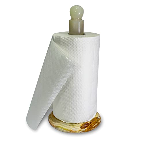 Handmade Green Onyx Paper Towel Holder – Unique Natural Stone Stand for Kitchen or Bathroom – Translucent Green Marble with Ivory Veining – Luxury Housewarming Gift - color: Green Calcite