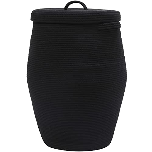 26"x20" Extra Large Tall Woven Laundry Basket with Lid, Cotton Rope Blanket Storage Basket, Freestanding Decorative Bin for Bedroom Living Room, Black - color: All Black, size: 26"x20"