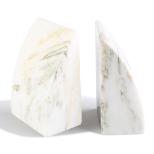 Marble Bookends for Shelves, Large Bookends for Heavy Books, Natural Stone Book Stopper for Books CD Movies, Aesthetic Decorative Book Ends (Oriental Calacatta) - color: Sail-oriental Calacatta