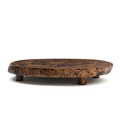 Lipper International 1210 Acacia Burl Finish Serving Board with Feet for Cheese, Crackers, and Hors D'oeuvres, Medium, 10" to 13" Diameter x 2" - size: Medium, 10" to 13" Diameter x 2"