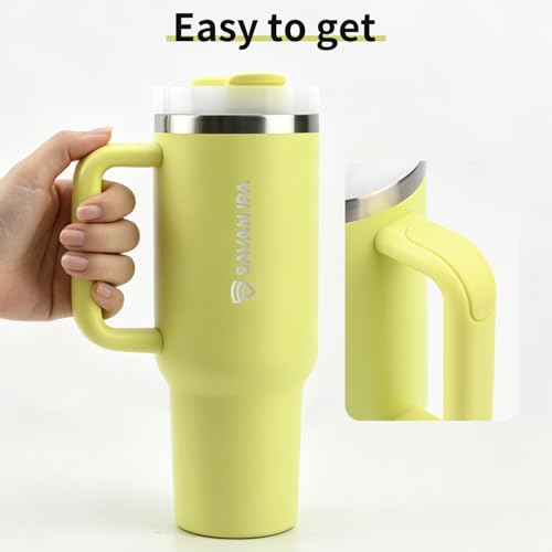 Insulated Tumbler, Lime Green, 40 oz | Stainless Steel Vacuum, Handle and Straw, Leak Resistant Lid, Fits Car Cup Holder - color: LIME YELLOW, size: 40 oz
