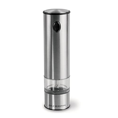 Cole & Mason Battersea Electronic Salt & Pepper Mill - One-Button Salt & Pepper Grinder - Refillable & Adjustable Salt & Pepper Shakers - Kitchen Accessories - Stainless Steel - 1 Pack