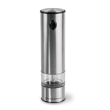 Cole & Mason Battersea Electronic Salt & Pepper Mill - One-Button Salt & Pepper Grinder - Refillable & Adjustable Salt & Pepper Shakers - Kitchen Accessories - Stainless Steel - 1 Pack