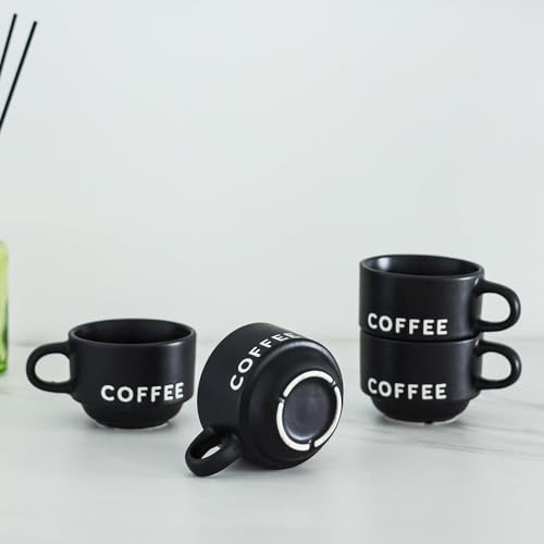 ASTRUE Matte Black Espresso Cups, 4 oz Stackable Porcelain Demitasse Coffee Mugs, Set of 4 - size: 4 oz