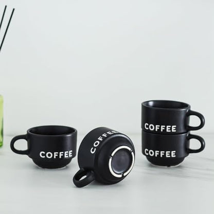 ASTRUE Matte Black Espresso Cups, 4 oz Stackable Porcelain Demitasse Coffee Mugs, Set of 4 - size: 4 oz