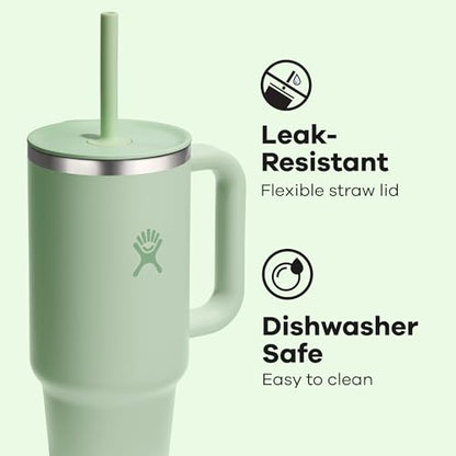 Hydro Flask 40 Oz Travel Tumbler with Handle, Lid and Straw - Insulated Stainless Steel in 40 Oz Aloe Green - color: ALOE, size: 40 Ounces
