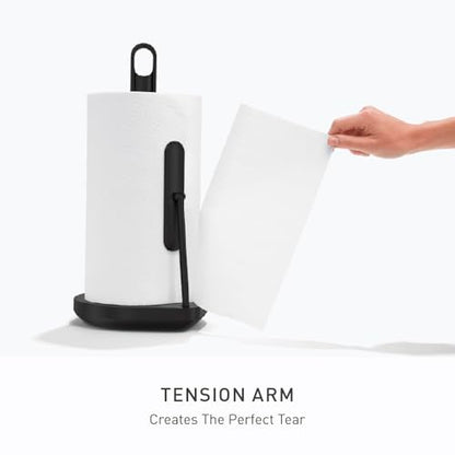 simplehuman Tension Arm Countertop Paper Towel Holder, Easy One-Handed Tear, Standing Weighted Base with Finger Loop, Heavy Duty, Matte Black Steel - color: Black Stainless Steel