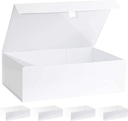 Purple Q Crafts White Hard Gift Box With Magnetic Closure Lid 14" x 9" x 4" Rectangle Favor Boxes With White Glossy Finish (5 Boxes) - size: 1 Count (Pack of 5)