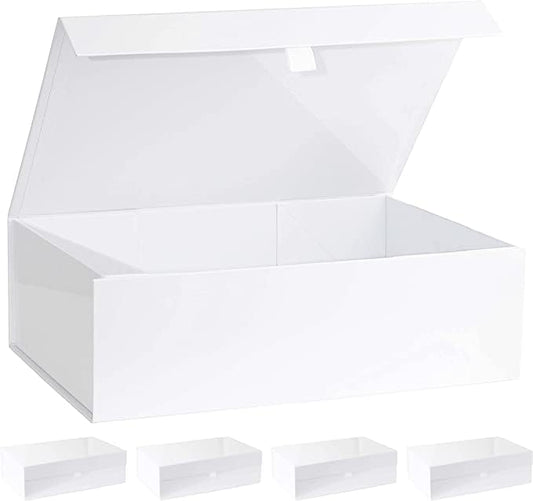 Purple Q Crafts White Hard Gift Box With Magnetic Closure Lid 14" x 9" x 4" Rectangle Favor Boxes With White Glossy Finish (5 Boxes) - size: 1 Count (Pack of 5)