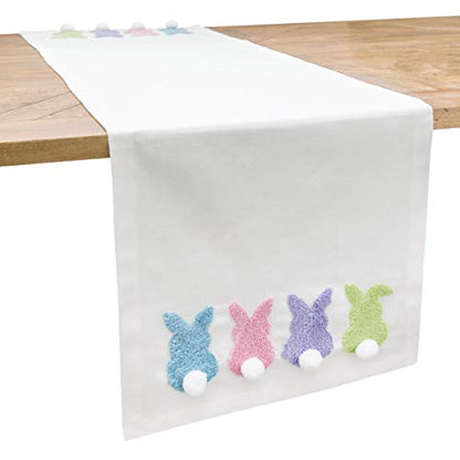 Easter Bunny Rabbit Bum Tufted Tails 100% Cotton Table Runner 14" x 51" | Easter Decor, Farmhouse Decor, Gift Idea