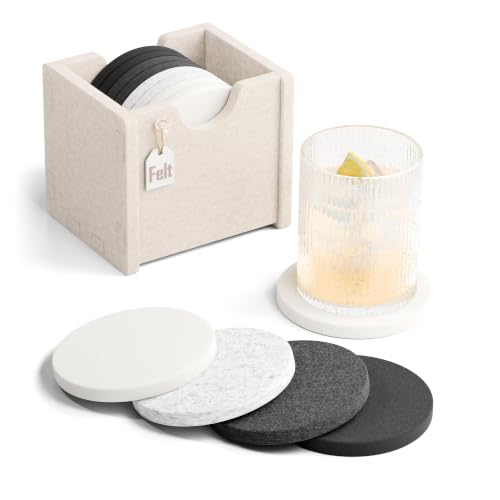 Fluxynara Felt Coasters with Holder, Set of 8 for Drinks, Concrete Echo | Round Felt Coasters, Absorbent, Heat-Resistant & Reusable for Drinks, Ideal for Coffee Tables and Living Rooms, 3.94 Inch - color: Concrete Echo, size: Round - 8 Count