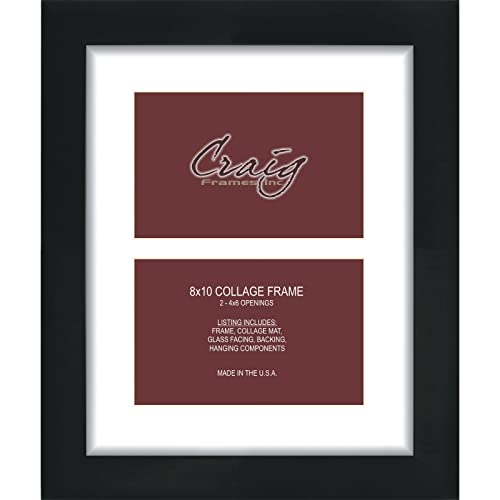 Craig Frames Contemporary, 8x10 Black Picture Frame with White Collage Mat, 2 Openings for 4x6 Prints - color: 2 4x6 Openings - 1" Border