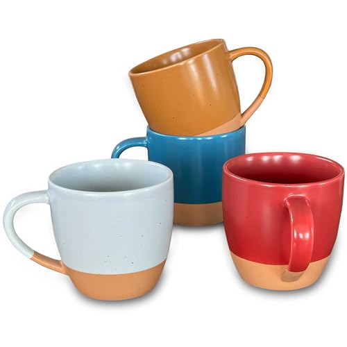 Mora Ceramic Artisan Matte Large Latte Mug Set of 4, 16oz - Microwavable, Porcelain Coffee Cups With Big Handle - Modern, Boho, Unique Style For Any Kitchen. Microwave Safe Stoneware - Marina Colors - color: Marina Colors