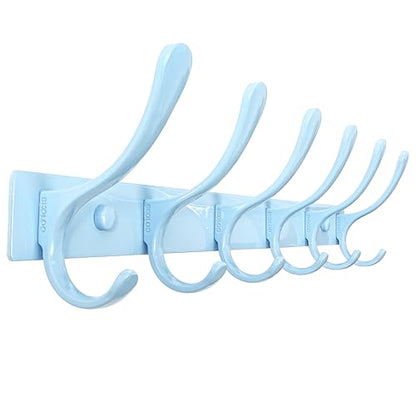 SKOLOO Wall Mounted Coat Rack - 6 Hooks, Heavy Duty, Stainless Steel, Metal Wall Hangers, Sturdy Coat Hooks for Hanging Coats, Jacket, Clothes, Hat, Blue - color: Blue, size: 6 Hook(1 Pack)