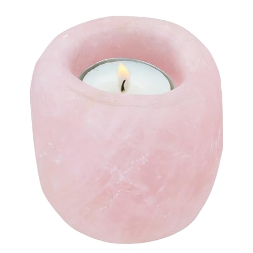 Natural Rose Quartz Crystal Tea Light Candle Holder | Stone Candle Holders for Table Centerpiece, for Air Plant Holder, Home Decor - color: Pink