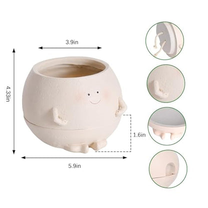 NINIPAPA Self Watering Plant Pot 4 Inch Cute Smile Face Planter Pot for Indoor Outdoor Plants with Drainage Hole Unique Flower Pots for Succulent/Herbs/Violets