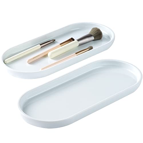 SheeChung Acrylic Vanity Tray, Bathroom Makeup Organizer Countertop, White | 9.65" x 4.5", Perfume Jewelry Candle Dispenser Catchall Tray, Sturdy Holder for Cabinet Shelf Closet Drawer Organizer, 2 Pack - color: White Acrylic, size: 2 Pack (9.65" x 4.5" x