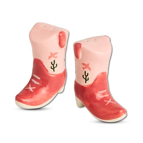 Cowboy Boot Decor Ceramic Salt and Pepper Shakers Set - Unique Spice Set Farmhouse Kitchen Accessories - Decorative Table Salt and Pepper Set - Cute Spice Dispenser for Novelty Kitchen Decor(Set of 2)