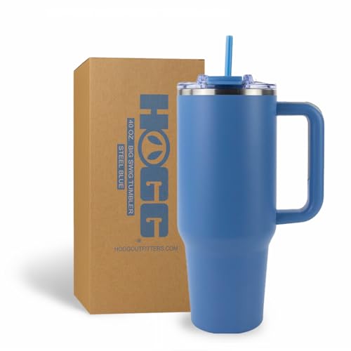 Hogg Big Swig 40oz Tumbler with Handle and Straw - Steel Blue, 40 oz Tumbler, Insulated Cup with Handle, 40oz Water Bottle with Straw, Thermal Cups, Leak Proof Lid, Travel Mugs, Stainless Steel - color: Steel Blue