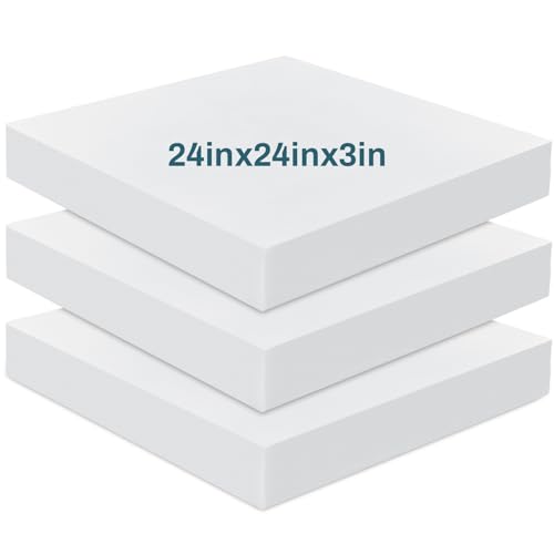 Frienda 3 Pack 3" x 24" x 24" Upholstery High Density Foam Cushion | 2.2 Density 50ild Replacement Square Cut to Size Foam Padding, Seat Couch for Patio Furniture Commercial Dinning Benches - size: 3 x 24 x 24 Inch