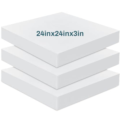 Frienda 3 Pack 3" x 24" x 24" Upholstery High Density Foam Cushion | 2.2 Density 50ild Replacement Square Cut to Size Foam Padding, Seat Couch for Patio Furniture Commercial Dinning Benches - size: 3 x 24 x 24 Inch