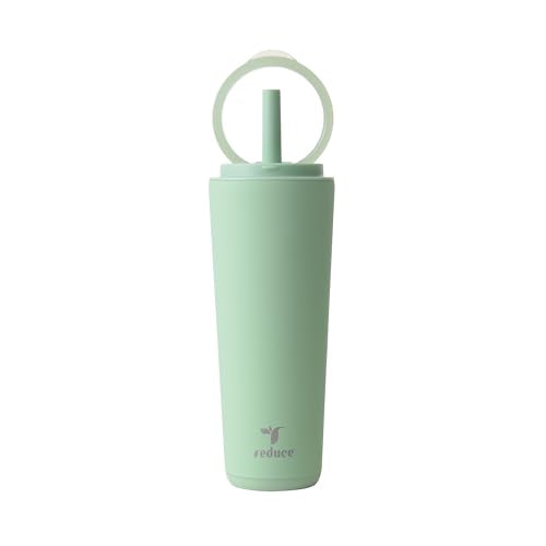 REDUCE Halo 24 oz Stainless Steel Vacuum Insulated Tumbler - Spill Proof Travel Mug with Flip Handle Lid - Keeps Drinks Cold for 32 Hrs - Dishwasher Safe - Cupholder Friendly - Matcha - color: Matcha, size: 24 Ounces