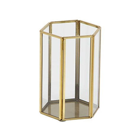 CosmoLiving by Cosmopolitan Glass Decorative Candle Lantern with Metal Plate, Set of 3 6", 8", 10"H, Gold - size: 3 PIECES SMALL SIZE