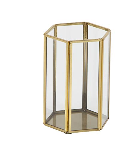 CosmoLiving by Cosmopolitan Glass Decorative Candle Lantern with Metal Plate, Set of 3 6", 8", 10" H, Gold (Pack of 5) - size: 3 PIECES SMALL SIZE (Pack of 5)