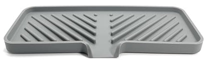 Silicone Soap Dish Tray and Sponge Holder with Drain Chute and Feet | 3-Way Sloped Design | Bathroom and Kitchen Sink Organizer Caddy (Grey, 10"x4", 7.8 Ounces) - color: Grey, size: 10"x4"